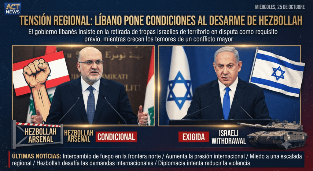 Líbano condiciona el desarme de Hezbollah a la retirada israelí mientras crece la tensión regional