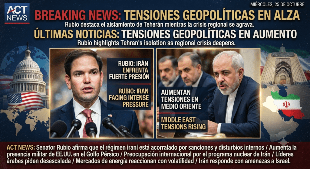 Rubio afirma que Irán enfrenta una fuerte presión mientras aumentan las tensiones en Medio Oriente