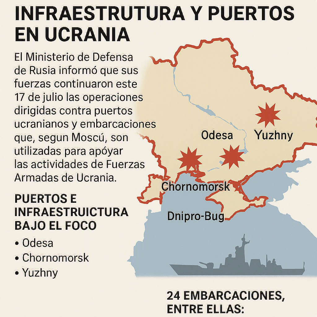 Rusia informa nuevas operaciones sobre infraestructura y puertos en Ucrania