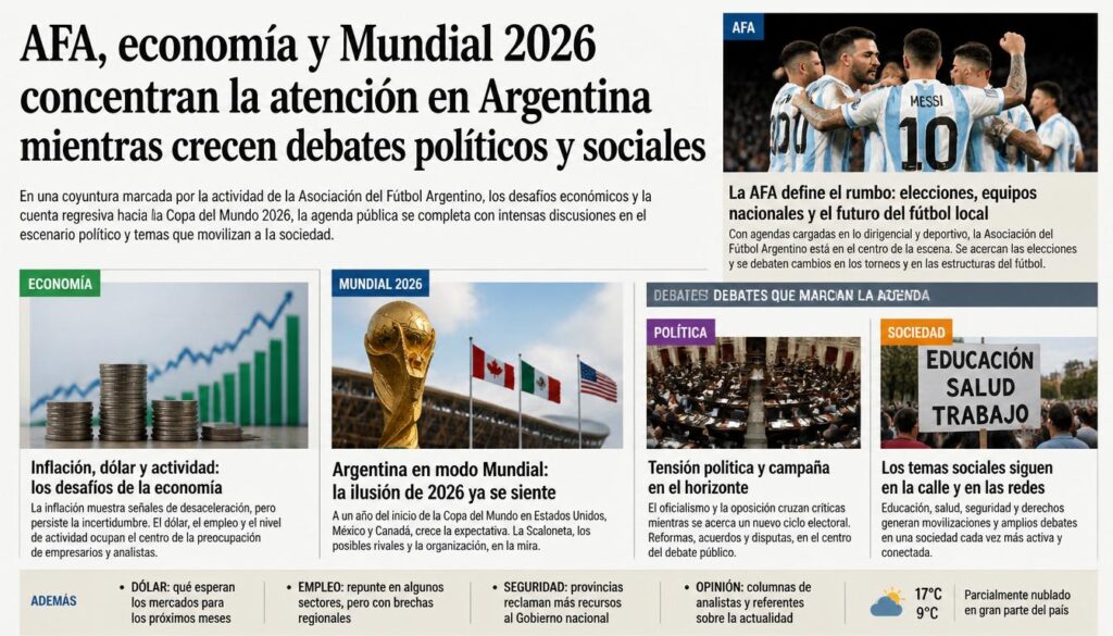 AFA, economía y Mundial 2026 concentran la atención en Argentina mientras crecen debates políticos y sociales