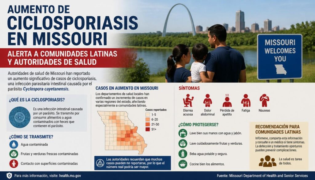 Aumento de ciclosporiasis en Missouri alerta a comunidades latinas y autoridades de salud