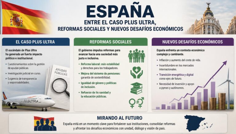 España entre el caso Plus Ultra, reformas sociales y nuevos desafíos económicos.