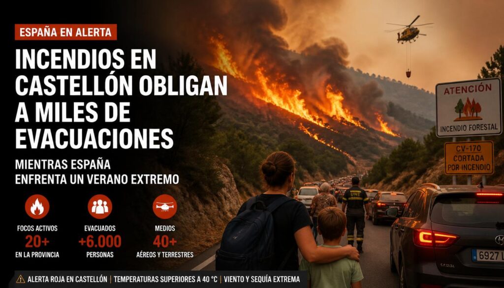 Incendios en Castellón obligan a miles de evacuaciones mientras España enfrenta un verano extremo