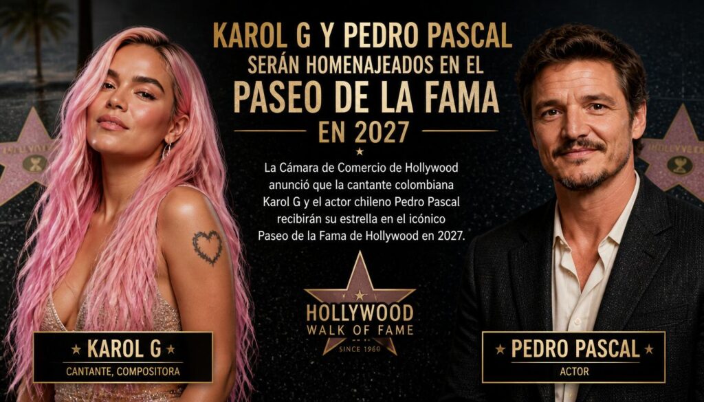 Karol G y Pedro Pascal serán homenajeados en el Paseo de la Fama en 2027